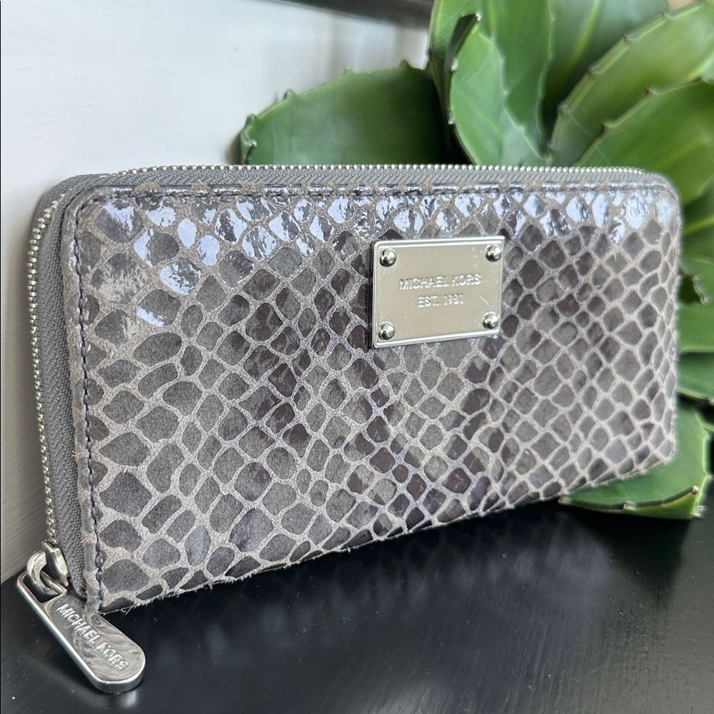 Michael Kors Genuine Leather Python Embossed Zip-… - image 2